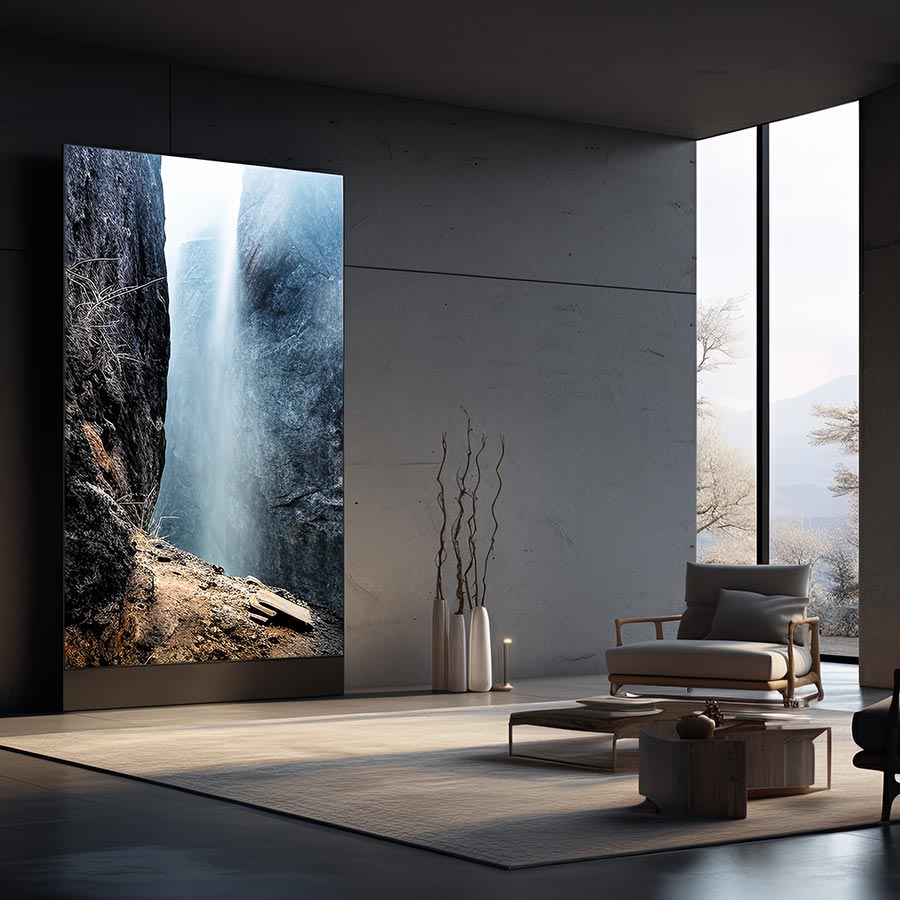 Classroom with long LED wall displays along the side wall