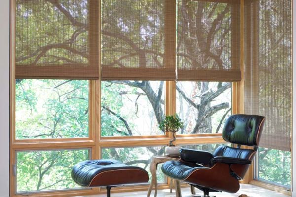 woven wooden roman shades by Lutron